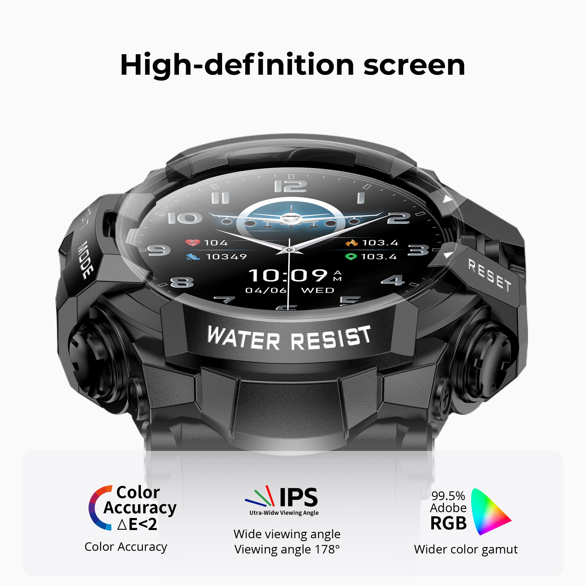 Middow Military Smart Watch With Flashlight (Answer/Make Call) Compass, Heart Rate/Sleep/Sports Tracker, Ip68 Waterproof, Long B